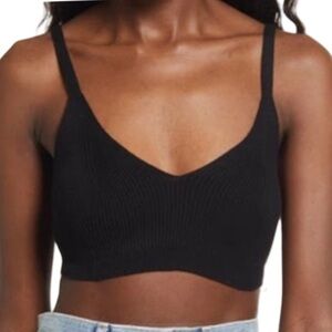 Open Edit Chic Black Crop Top Knit Sweater Bralette  for Women XS
